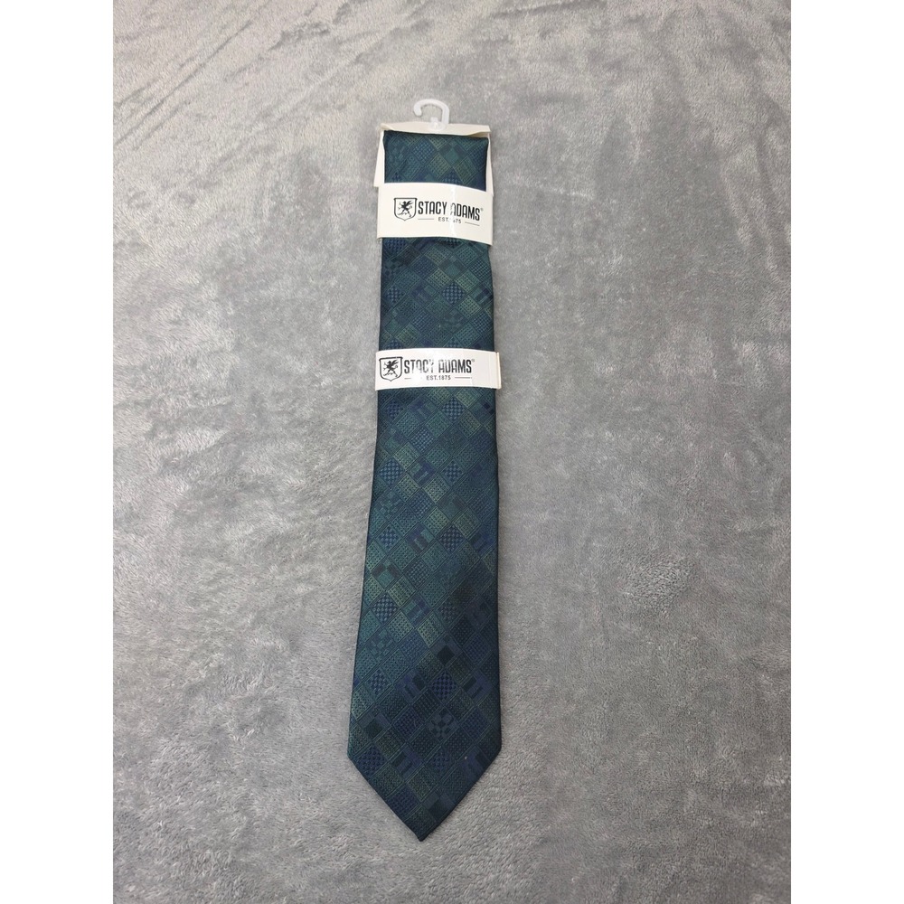 Stacy Adams Mens‎ Teal Navy Geometric Patchwork Silk Blend Necktie Formal